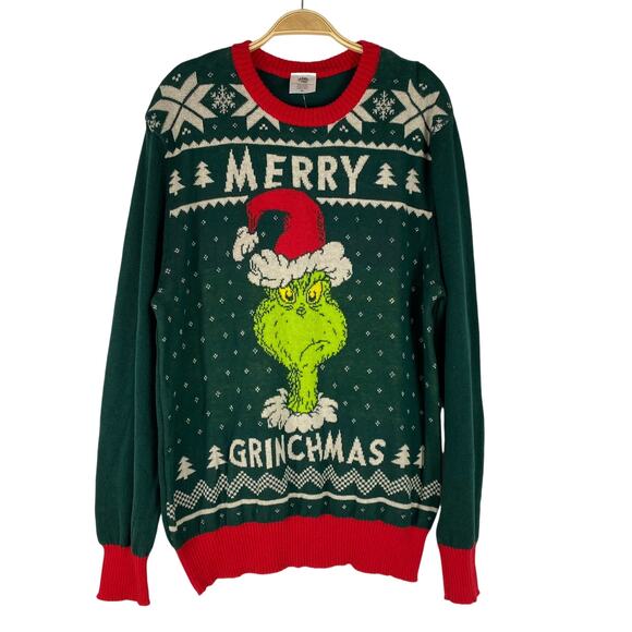 Dr. Seuss Other - Dr. Seuss Grinch Santa Fair Isle Ugly Christmas Sweater Unisex XL Green Red NWOT